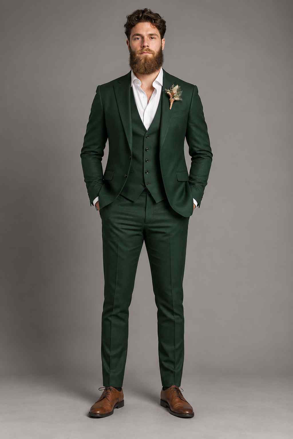 Men’s Emerald Green 3-Piece Suit | Groom Wedding Tuxedo | Tailored Formal Wear