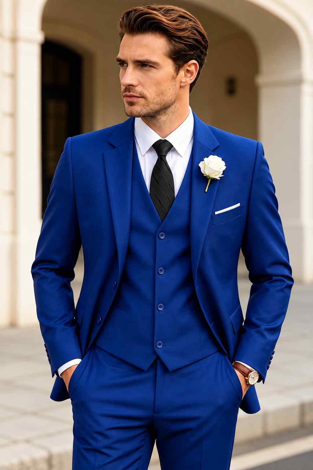 Men’s Royal Blue 3-Piece Suit | Groom Wedding, Prom, Engagement & Formal Wear