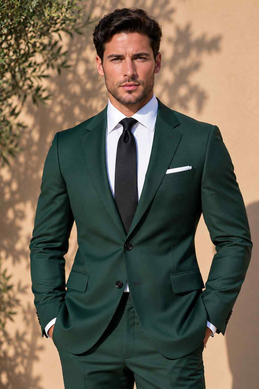 Men’s Green 2-Piece Suit – Notch Lapel, Tailored Fit, Wedding & Formal Wear
