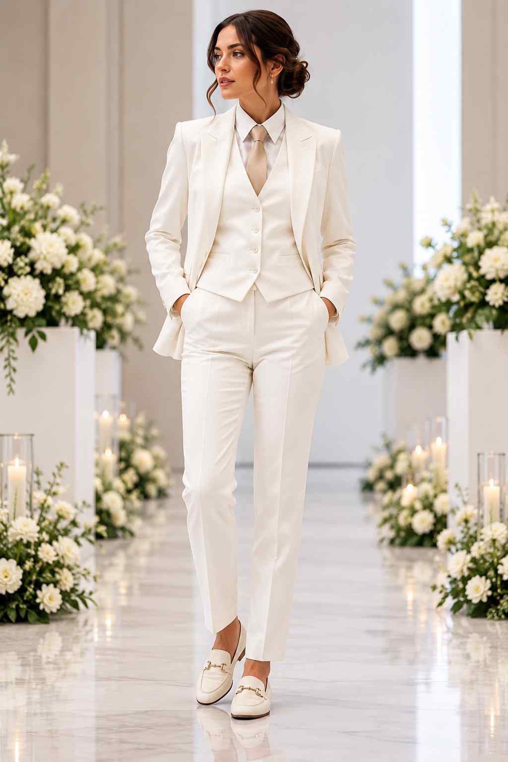 Women’s Ivory 3-Piece Suit for Weddings, Bridal Events & Special Occasions