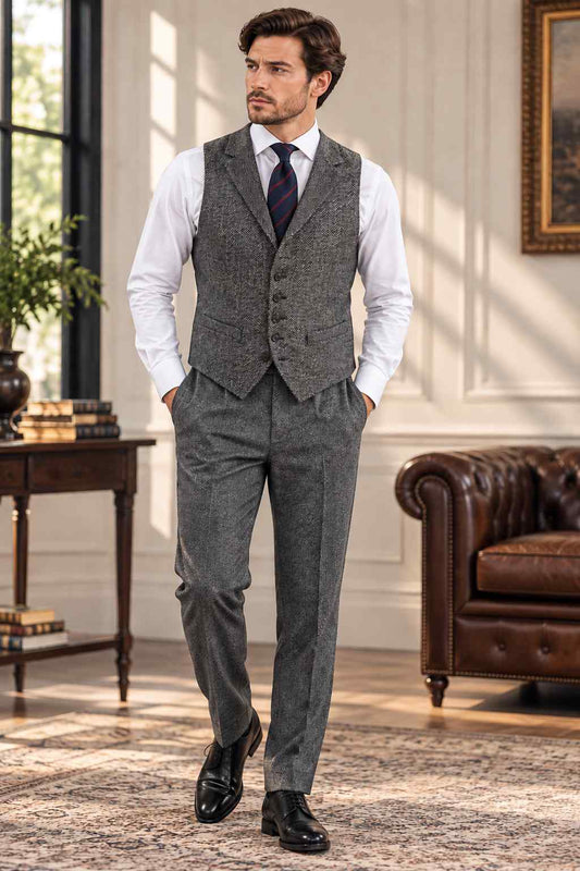Men’s grey herringbone tweed vest