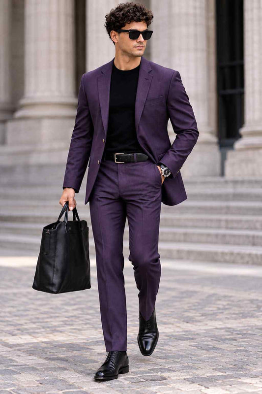 Men’s Purple 2-Piece Suit – Notch Lapel, Tailored Fit for Formal & Evening Wear
