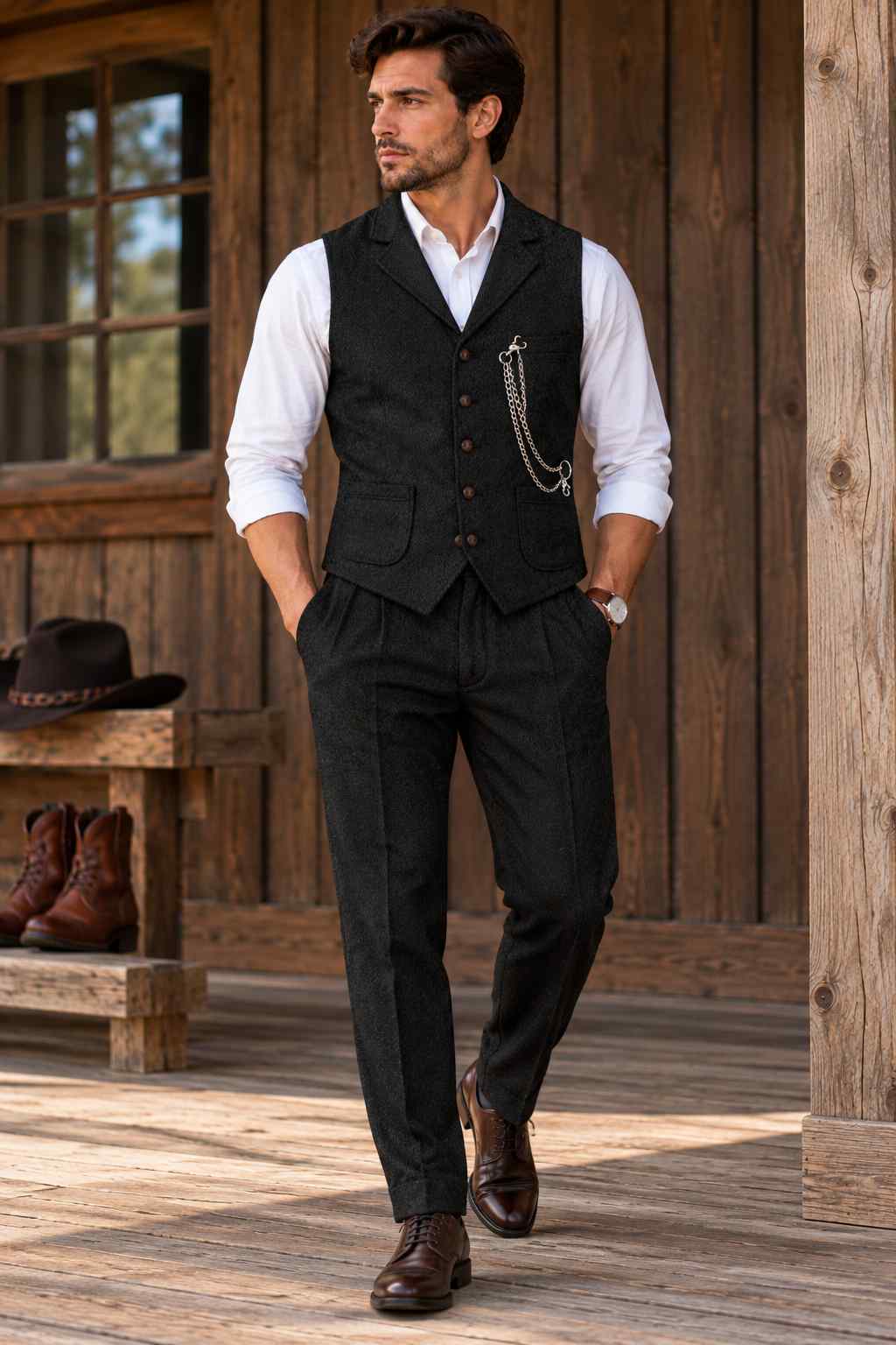 Men’s Black Tweed Wool Waistcoat – Vintage British Heritage Vest