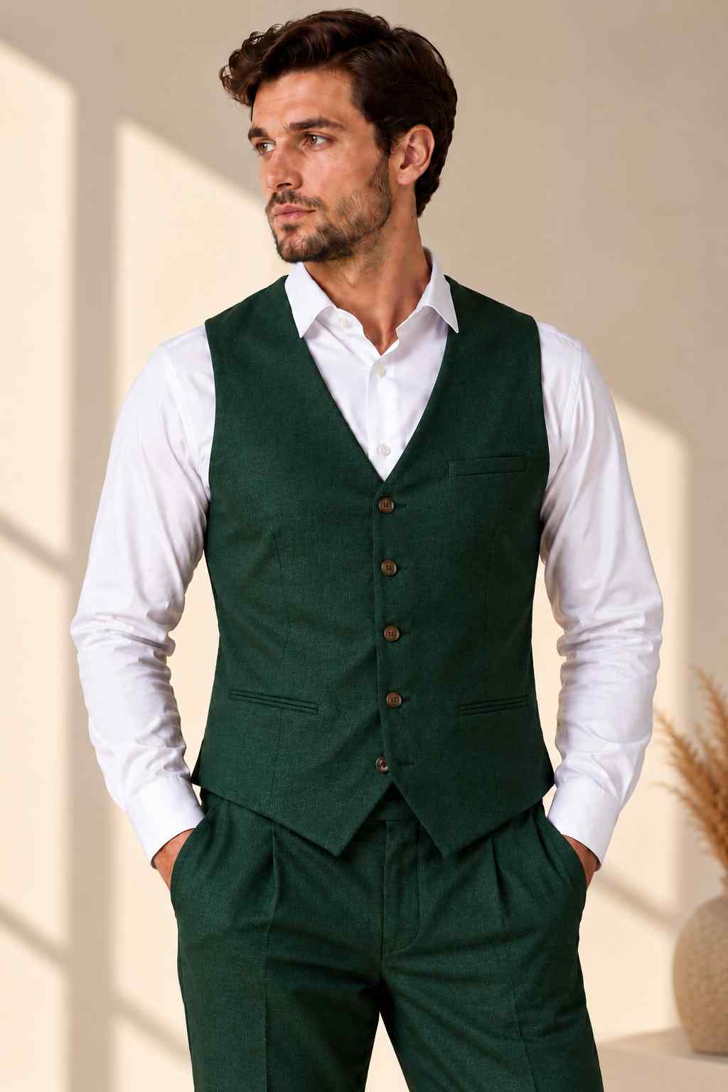 Men’s Forest Green Waistcoat – Elegant Tailored Formal Vest
