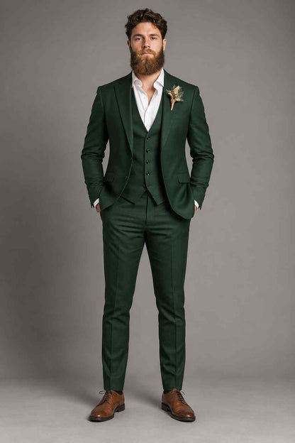 Men’s Emerald Green 3-Piece Suit | Groom Wedding Tuxedo | Tailored Formal Wear