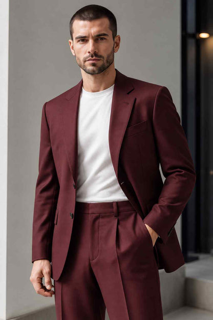 Men’s Burgundy 2-Piece Suit – Tailored Fit Blazer & Trousers for Modern Formal Wear