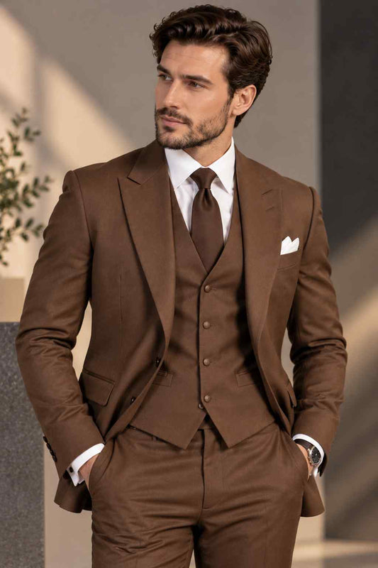 Men Brown 3 pc Suit , Groom Wedding Suits