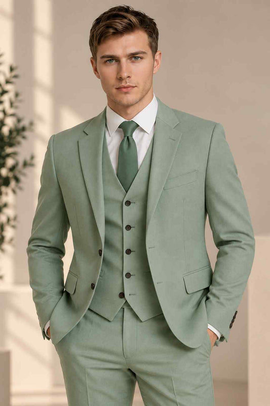 Men’s Sage Green 3-Piece Suit – Tailored Fit