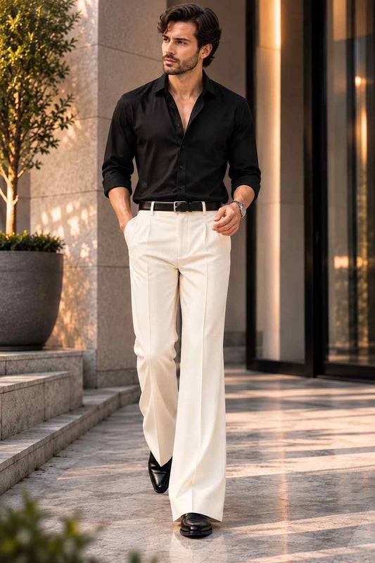 Men’s White Straight-Leg Trousers | High-Waisted Pleated Pants | Old Money Trousers