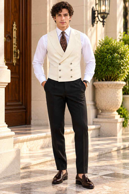 Men’s Ivory Double Breasted Vest | Groom Wedding & Formal Waistcoat