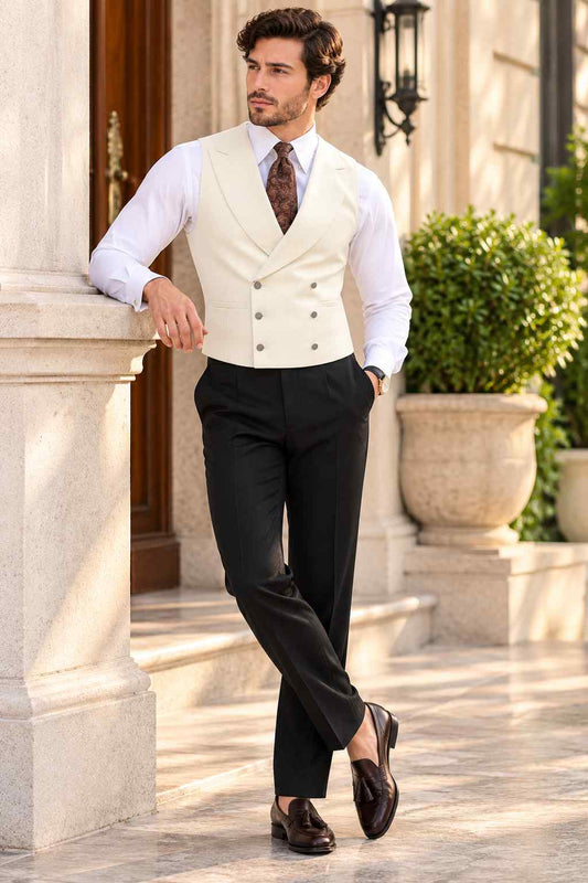 Men’s Ivory Double Breasted Vest | Groom Wedding & Formal Waistcoat