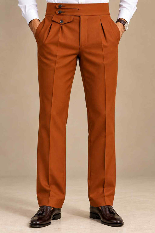 Men’s Rust Terracotta Gurkha Trousers | High-Waisted Pleated Formal Pants