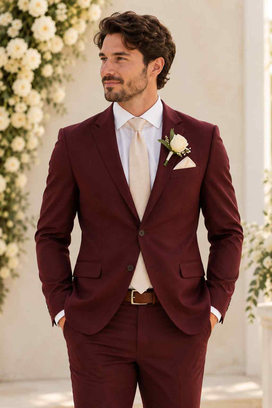 Burgundy 2-Piece Suit for Men | Groom Wedding Attire & Elegant Formal Wear