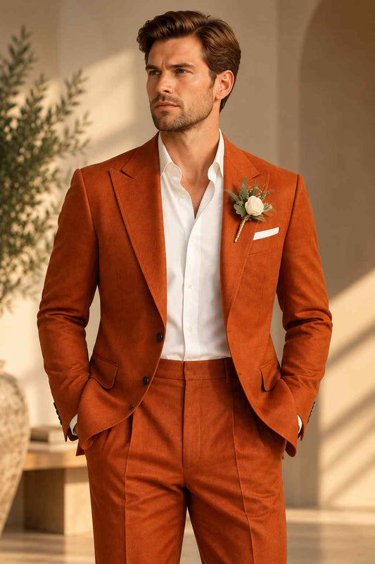Men's Rust Orange 2-Piece Suit | Modern Formal Wear, Groomsmen Suits