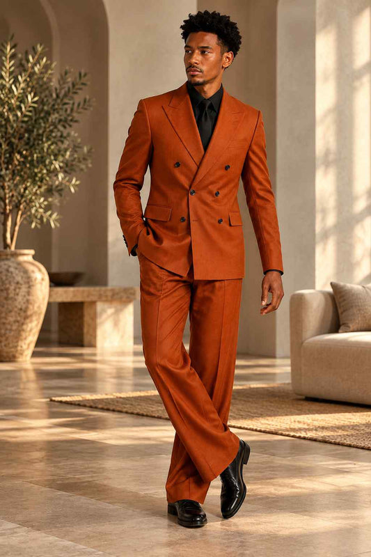 Men's Burnt Orange Double-Breasted Suit | Peak Lapel Groom & Formal Occasion Wear