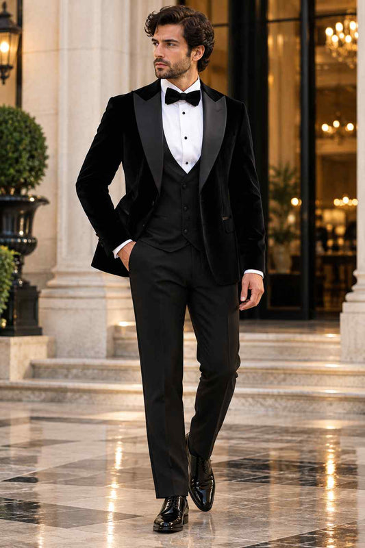 Men's Black Velvet 3-Piece Tuxedo Suit