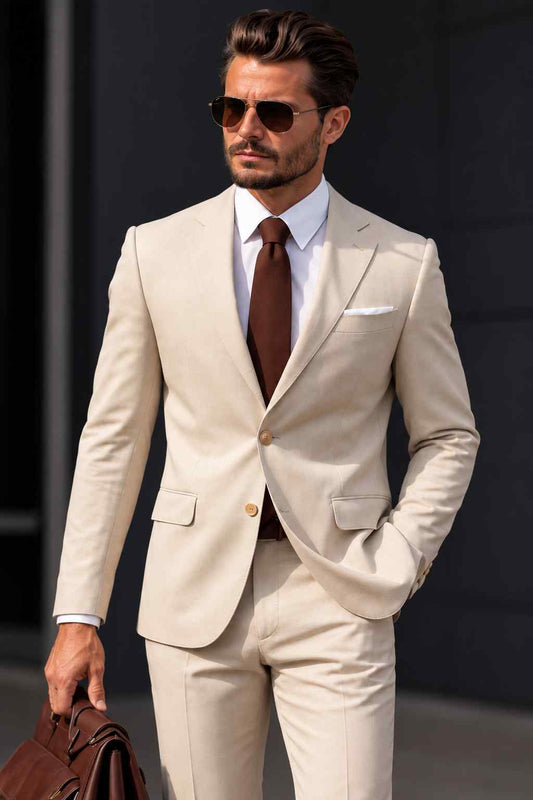 Men's Ivory 2-Piece Suit | Notch Lapel Groom Outfit for Weddings & Formal Events