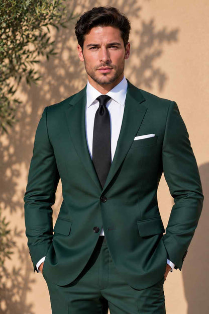 Men’s Green 2-Piece Suit – Notch Lapel, Tailored Fit, Wedding & Formal Wear