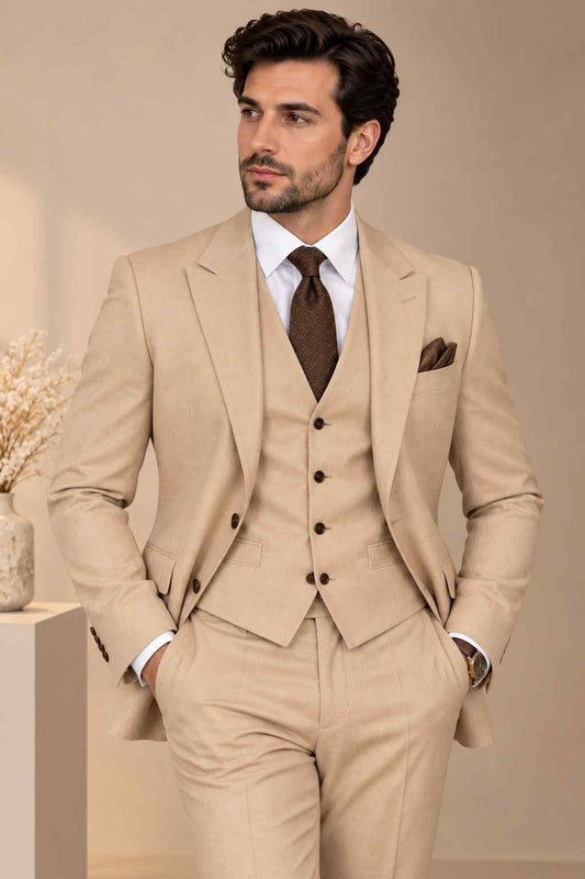 Men’s Beige 3-Piece Suit – Wedding & Formal Wear