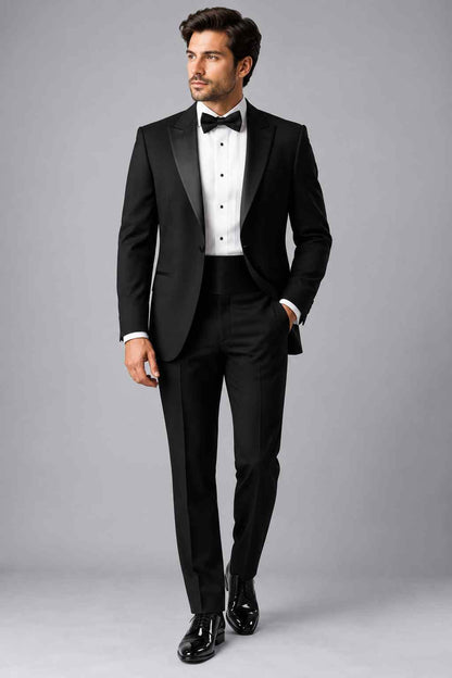 Men’s Black 2-Piece Tuxedo Suit | Satin Lapel, Wedding & Formal Evening Wear