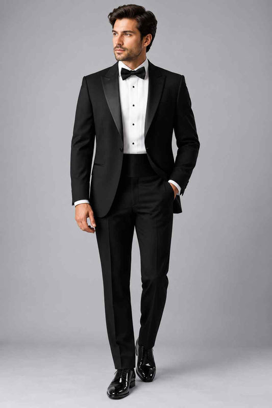 Men’s Black 2-Piece Tuxedo Suit | Satin Lapel, Wedding & Formal Evening Wear