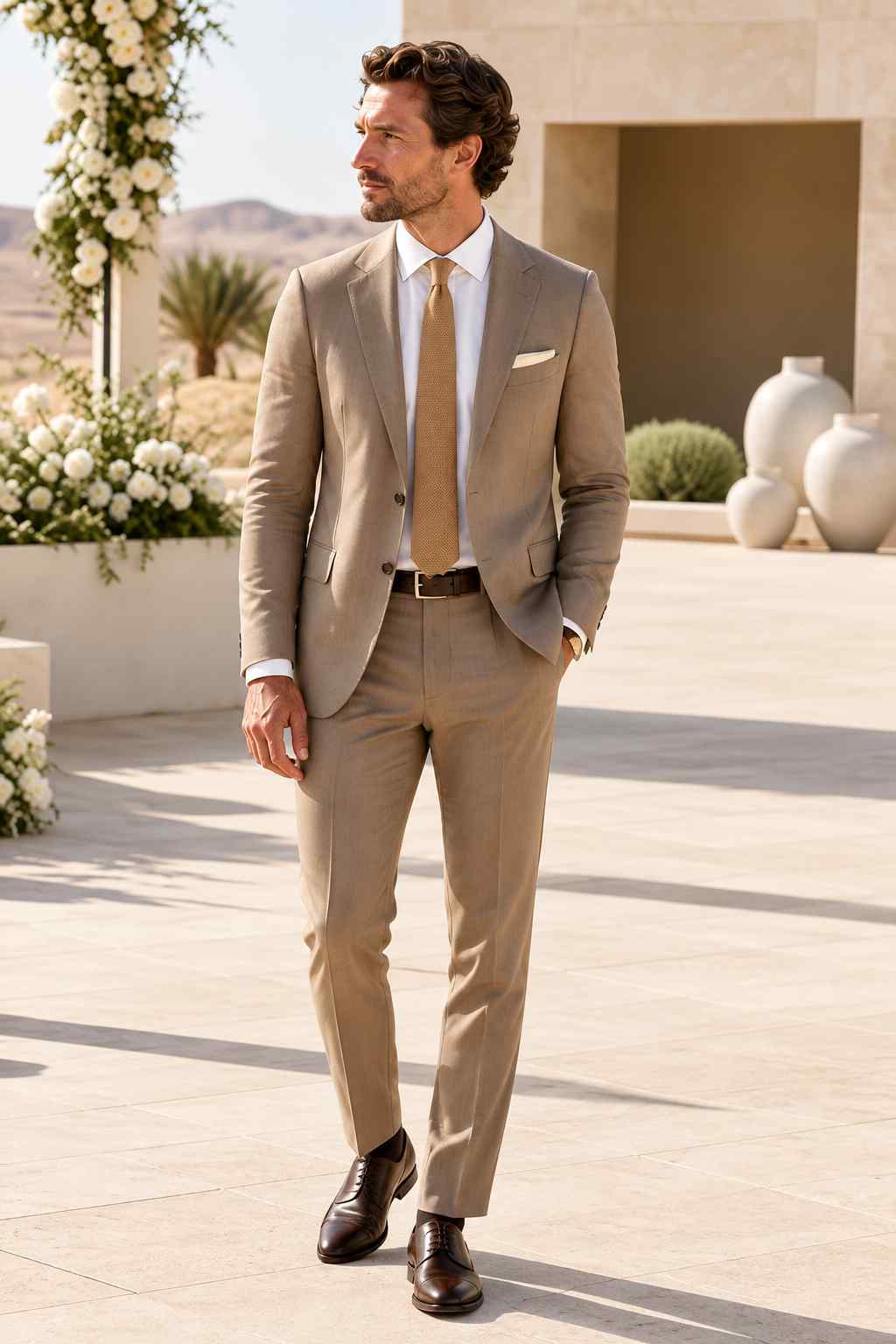 Men’s Beige 2-Piece Suit | Tailored Wedding Groom Suit & Classic Formal Wear