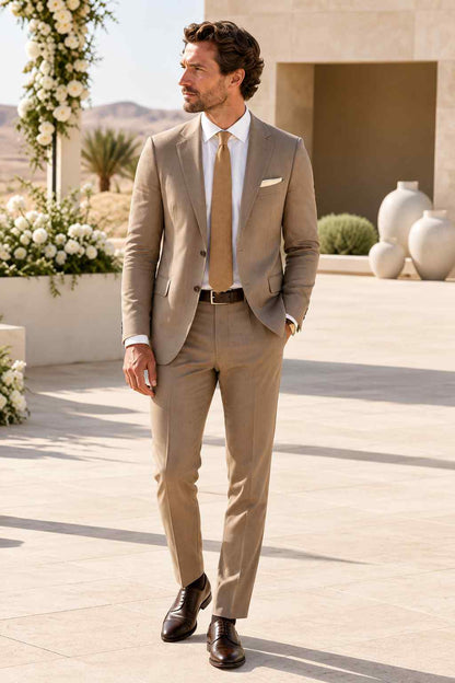 Men’s Beige 2-Piece Suit | Tailored Wedding Groom Suit & Classic Formal Wear