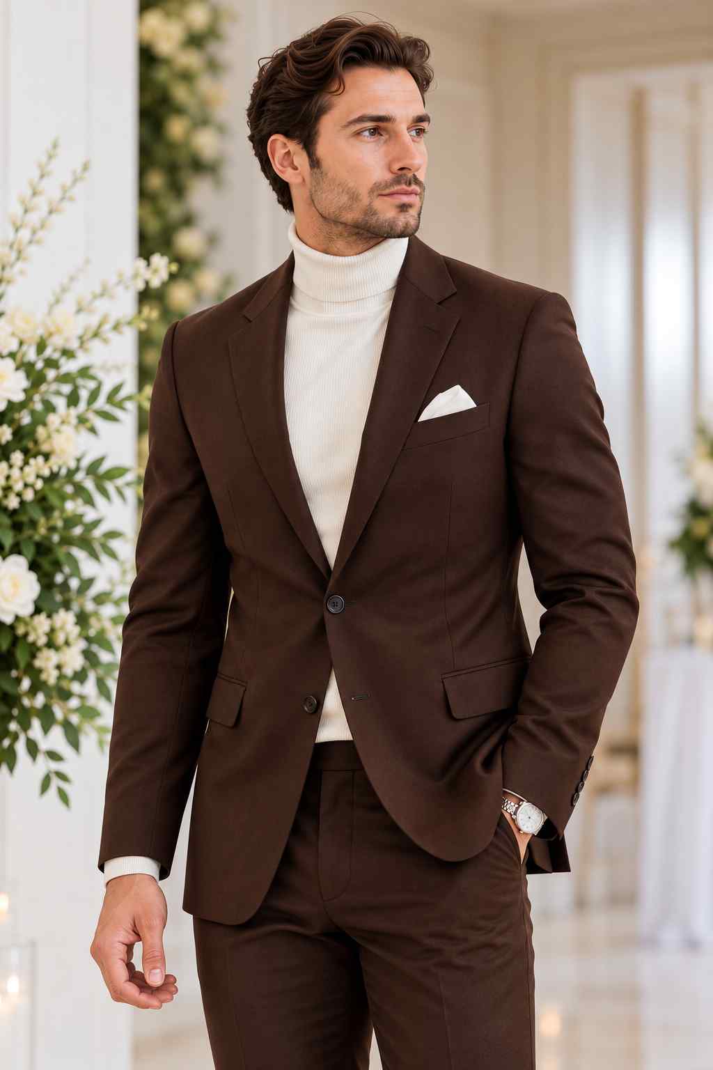 Men’s Dark Brown 2-Piece Suit – Tailored Fit, Wedding, Business & Formal Wear