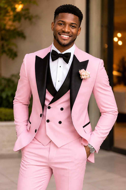 Men’s Pink 3-Piece Suit | Groom Wedding, Prom, Black Tuxedo Suits