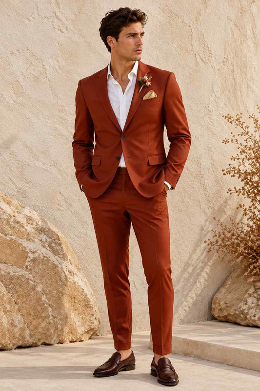 Men’s Rust 2-Piece Suit – Slim Fit Wedding & Formal Wear