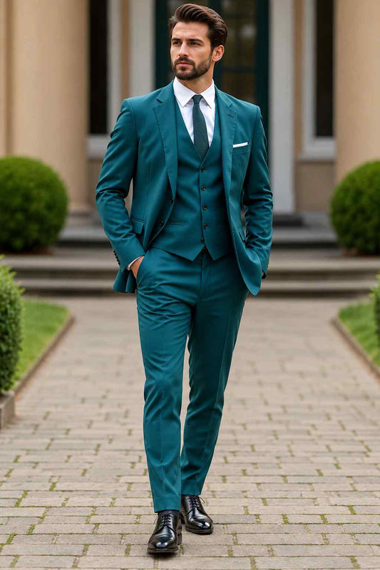 Men’s teal 3-piece suit with matching waistcoat and trousers for groom wedding, prom and engagement