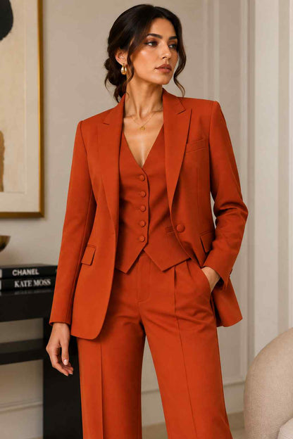 Women’s Rust Orange 3-Piece Suit | Tailored Blazer, Waistcoat & Wide-Leg Trousers