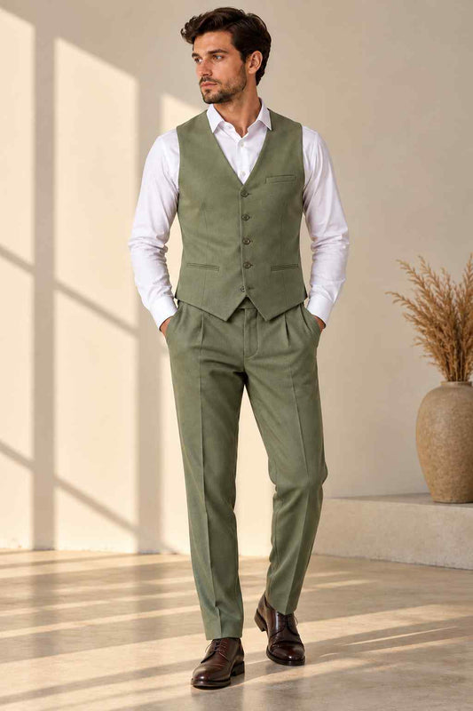 Men’s Olive Green Waistcoat – Classic Tailored Formal Vest