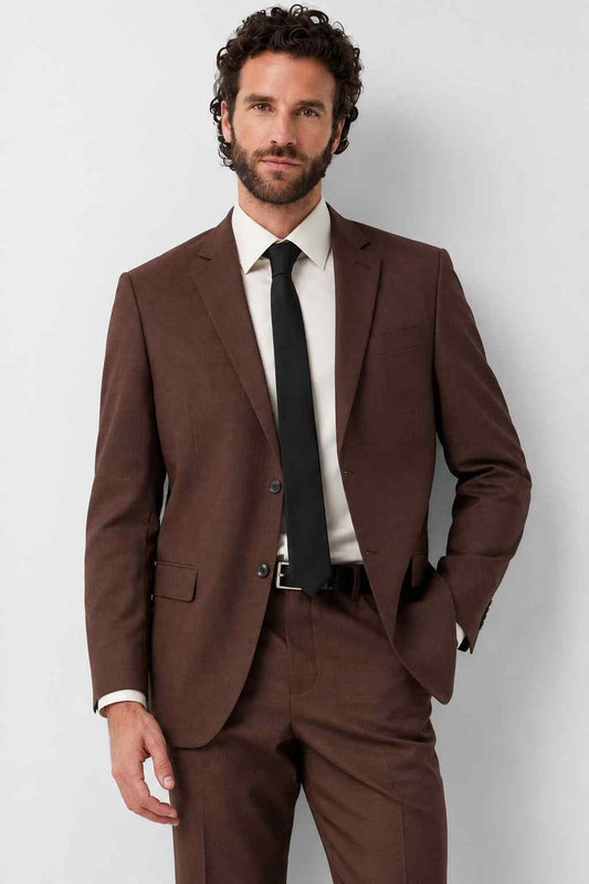 Mens Brown 2-Piece Suit – Tailored Fit Formal Wedding & Business Suit
