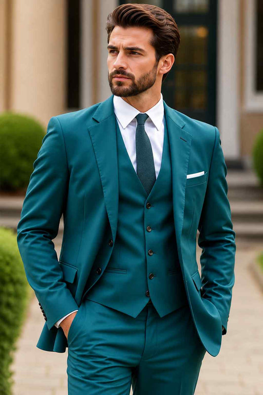 Men’s Teal 3-Piece Suit | Groom Wedding, Prom, Engagement & Formal Event Wear