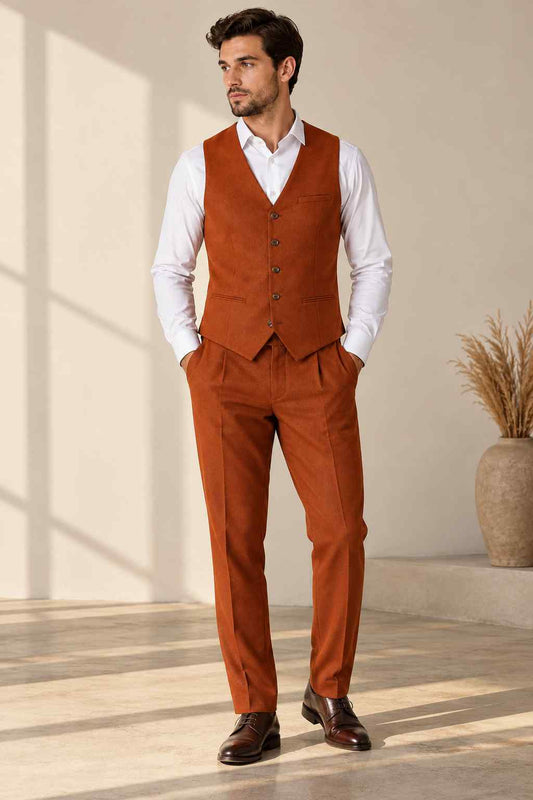 Men’s Rust Terracotta Waistcoat – Classic Tailored Formal Vest