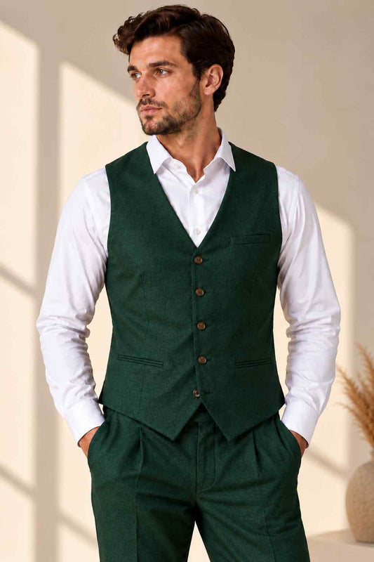 Men’s Forest Green Waistcoat – Elegant Tailored Formal Vest