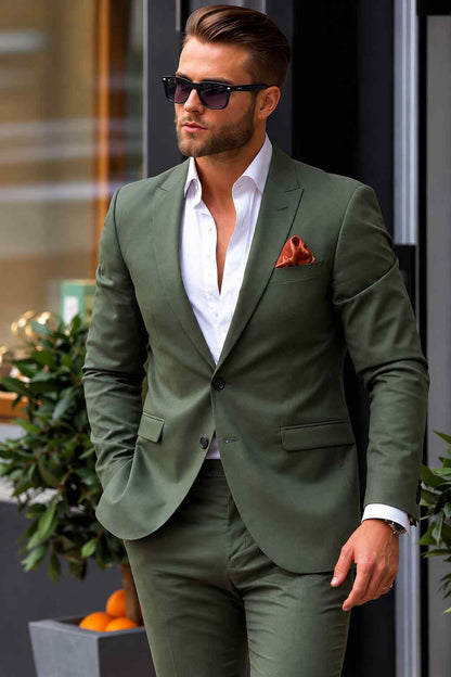 Men Green 2-Piece Suit | Groom Tailored Wedding Clothes